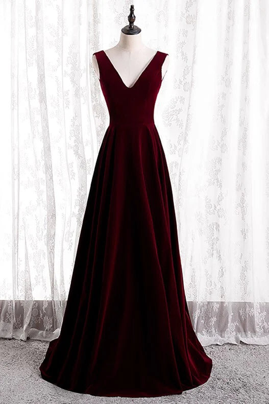 Crazy Deals vintage dressVelvet A-Line V-Neck Sleeveless Empire Long Bridesmaid Dress