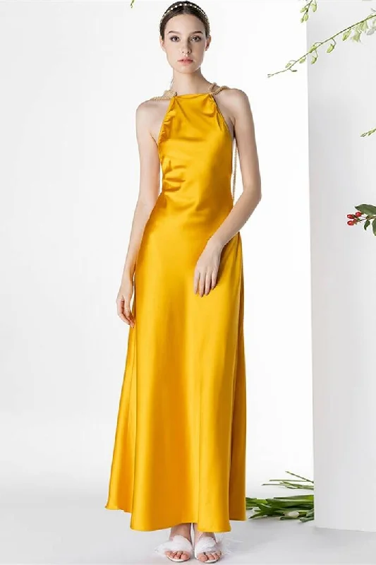 Markdowns sleek midi dressBackless Mustard Yellow Long Dress