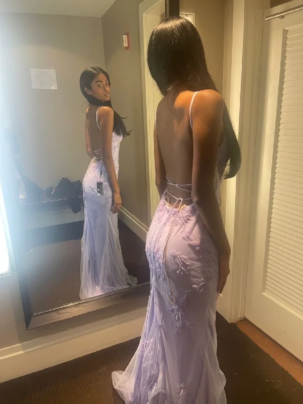 Buy Now layered dressLight Purple Mermaid Lace-up Low Back Prom Dress Y4464