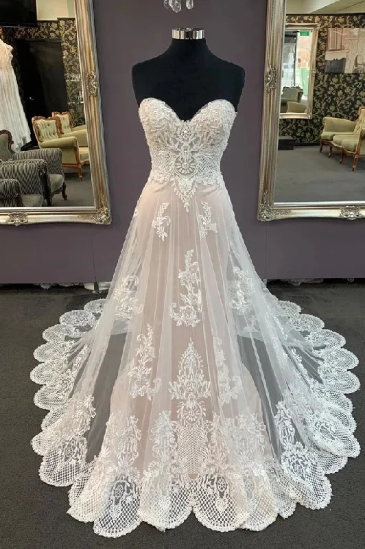 Clearance Sale Modest Sweetheart Lace Long Wedding Dresses Beach Wedding Dresses