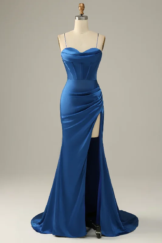 Referral Discount casual evening dressRoyal Blue Spaghetti Straps Mermaid Prom Dress Y4140