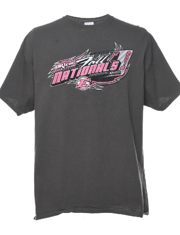 Limited Time Offer vintage trench coatGrey & Pink Car Design Printed Racing T-shirt - XL