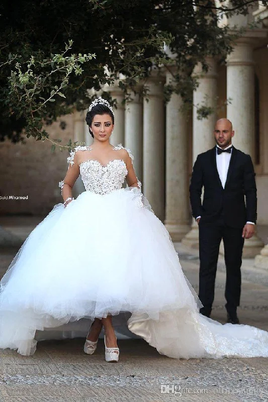 Unmissable Offer Classic White Sweetheart Long Sleevess Tulle Ball Gown Wedding Dress