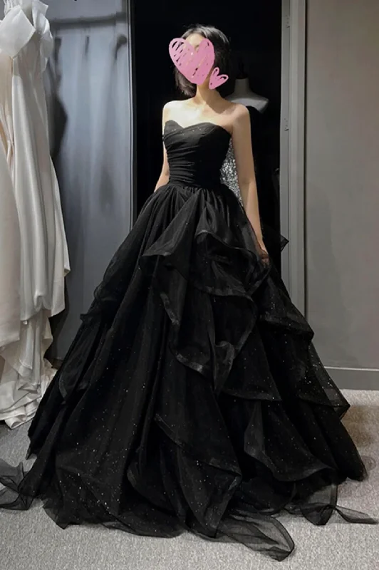 New Arrival wool dressBlack tulle long prom dress A line evening gown Y74