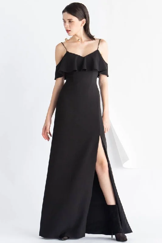 New Deals off-the-shoulder dressBlack Straps Chiffon Maxi Dress