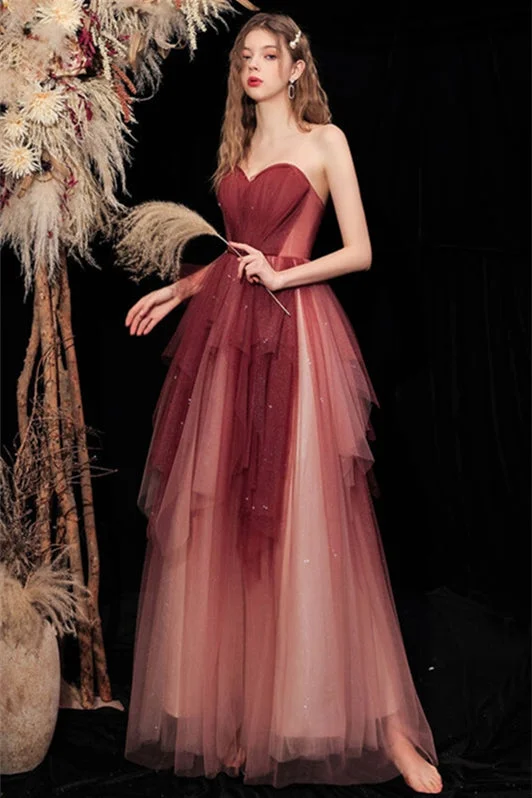 Holiday Sale minimalistic dressStrapless Burgundy Ombre Long Evening Dress