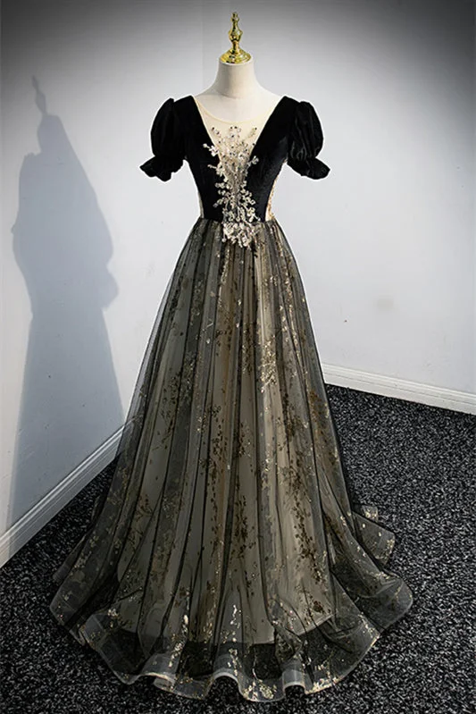 Loyalty Reward long-sleeve floral dressBlack Deep V Neck Puff Sleeves Long Formal Dress with Gold Applique Loyalty Reward long-sleeve floral dressBlack Deep V Neck Puff Sleeves Long Formal Dress with Gold Applique