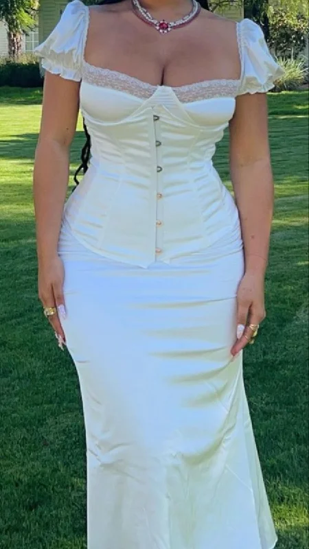 Midnight Sale structured dressVintage White Mermaid Prom Dress,Wedding Guest Dress  Y4547