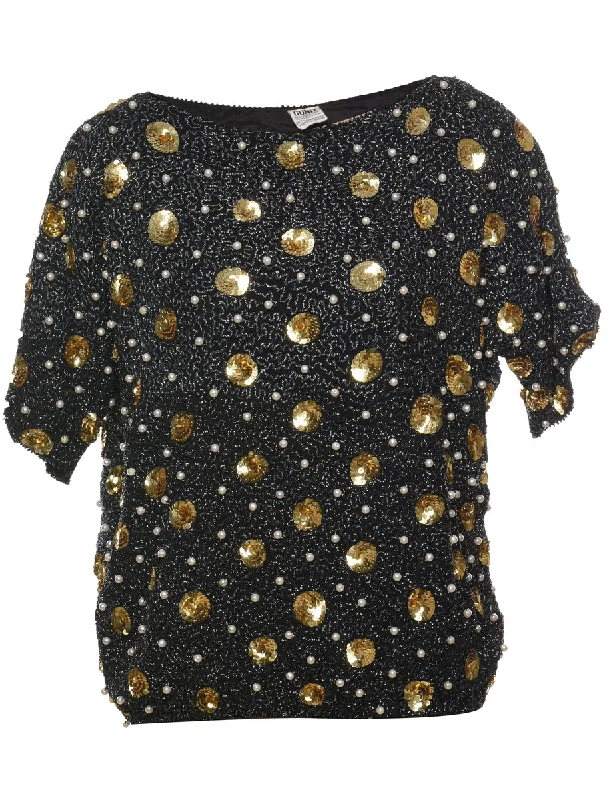 Early Access cozy wool-blend coatSilk Lurex Beaded Evening Top - L