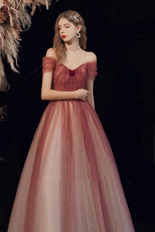 Exclusive Offers velvet dressOff the Shoulder Burgundy Ombre Long Evening Dress