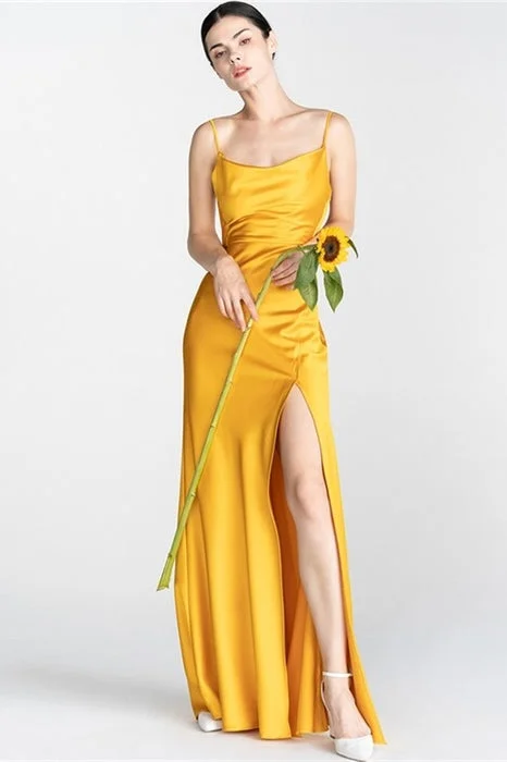 Bargain Prices knit dressYellow Long Slip Dress with Slit