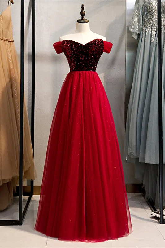 Best Bargains sleeveless dressRed A-line Sequins Top Off-the-Shoulder Sweetheart Maxi Formal Dress Best Bargains sleeveless dressRed A-line Sequins Top Off-the-Shoulder Sweetheart Maxi Formal Dress
