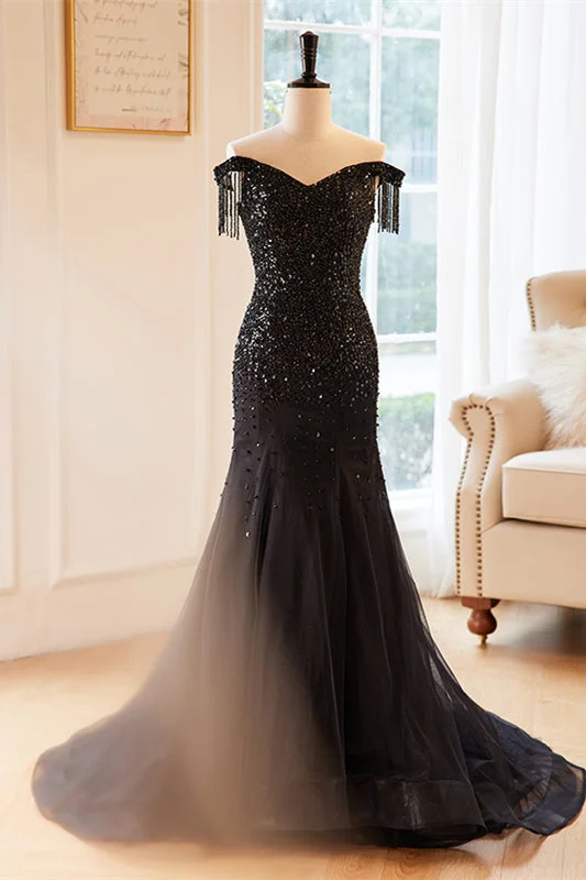 Can't Miss t-shirt dressBlack Mermaid Off-the-Shoulder Sequins Top Maxi Formal Dress