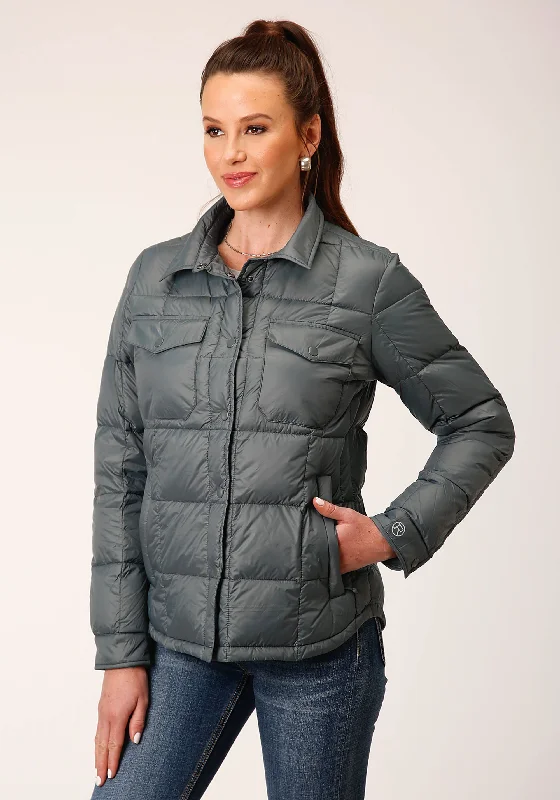 Price Rollback chic outerwearWOMENS SILVER SAGE NYLON DOWN PROOF COATED JACKET