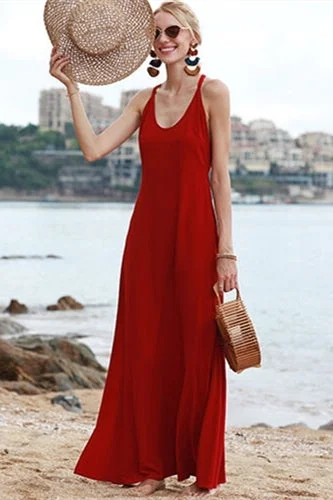 Bargain Blast comfy dressCross Back Red Chiffon Maxi Dress