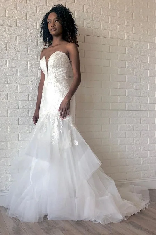 While Supplies Last White Sweetheart Mermaid Spring Wedding Dress with Multi Layers