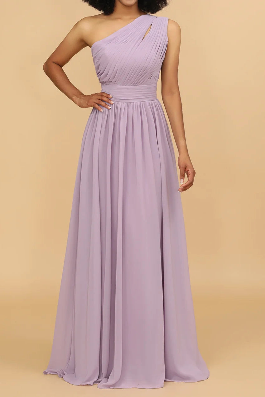 Super Sale t-shirt dressOne Shoulder Chiffon A-Line Sleeveless Floor-Length Bridesmaid Dress