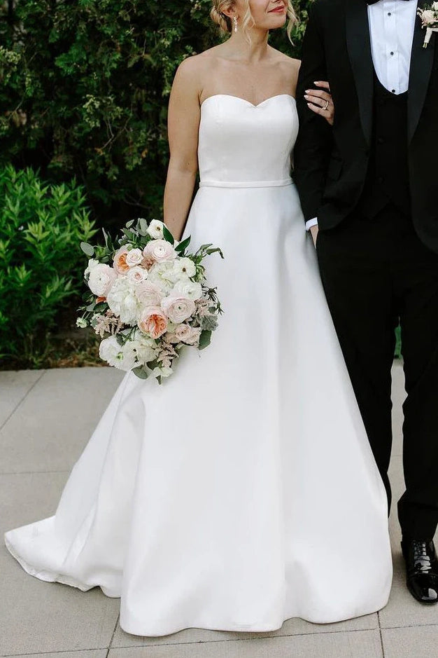 Price Cut long sleeve dressSweetheart Strapless Satin A-Line Empire With Train Wedding Dress