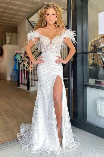 Get It Before It’s Gone satin dressChic Off-Shoulder Empire Appliques With Side Slit Prom Dress