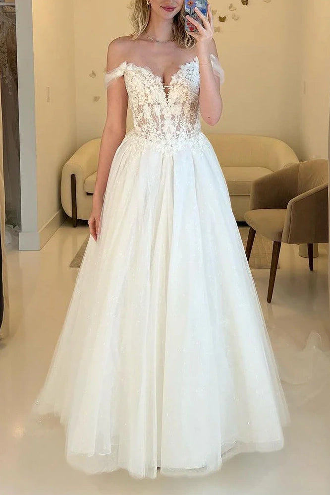 Savings Galore relaxed fit dressTulle A-Line Off-Shoulder Lace Appliques Long Wedding Dress Savings Galore relaxed fit dressTulle A-Line Off-Shoulder Lace Appliques Long Wedding Dress