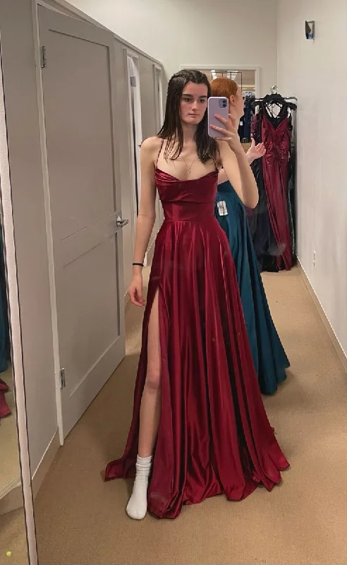 Exclusive Online Offer summer floral dressA-line Floor-Length Satin Solid Color Prom Dresses Backless Sleeveless Elegant Senior Prom Dress Y4388