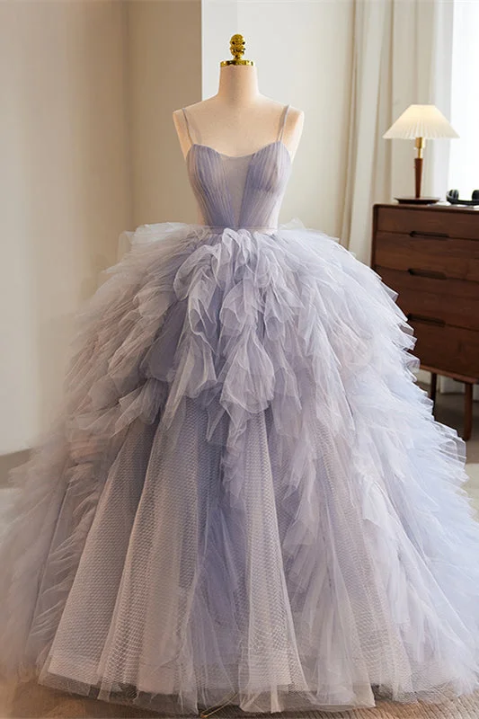 Major Savings trendy dressLavender Straps A-line Ruffle Layers Long Prom Dress
