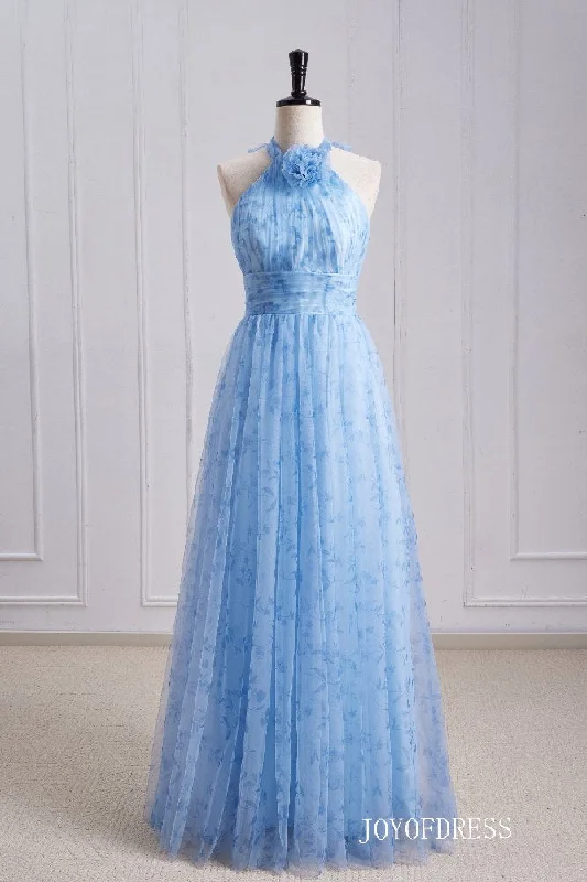 Customer Appreciation Sale off-the-shoulder dressHalter Blue A-Line Long Bridesmaid Dress with Floral Customer Appreciation Sale off-the-shoulder dressHalter Blue A-Line Long Bridesmaid Dress with Floral