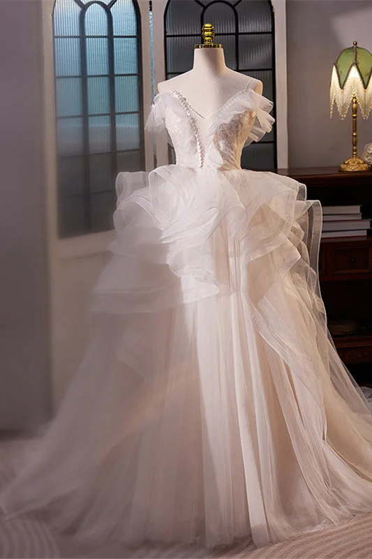 Don’t Miss Out floral midi dressWhite Off-Shoulder Ruffle Layers A-line Long Prom Dress