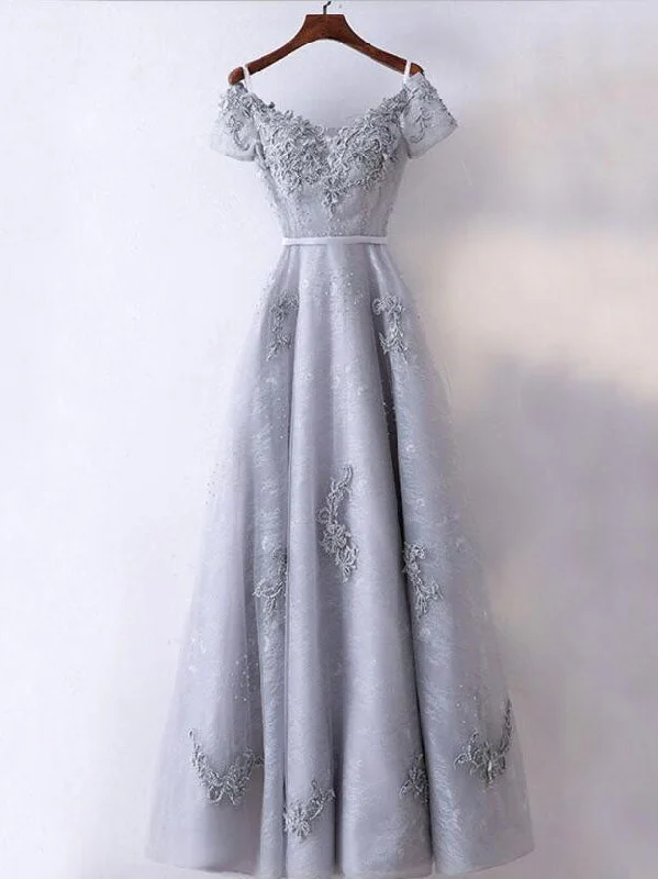 Markdown Madness Lace Prom Dresses Off-the-shoulder Floor-length Appliques Long Prom Dress JKL511