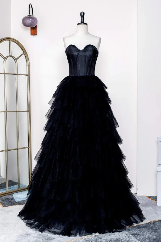 Bonus Savings casual slip dressBlack Strapless Satin Top Layers Long Prom Dress