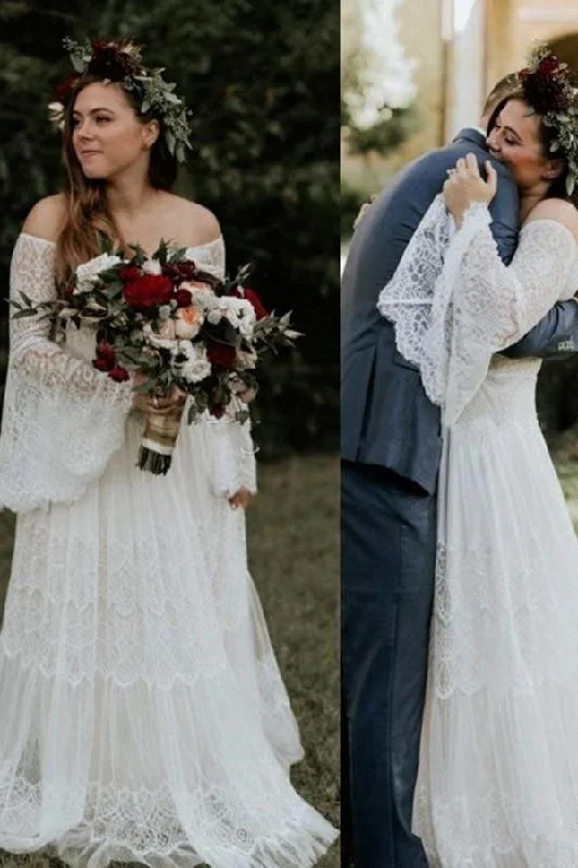 Weekend Special Long Sleevess Beach Beach Garden Tulle White Loose Wedding Dress