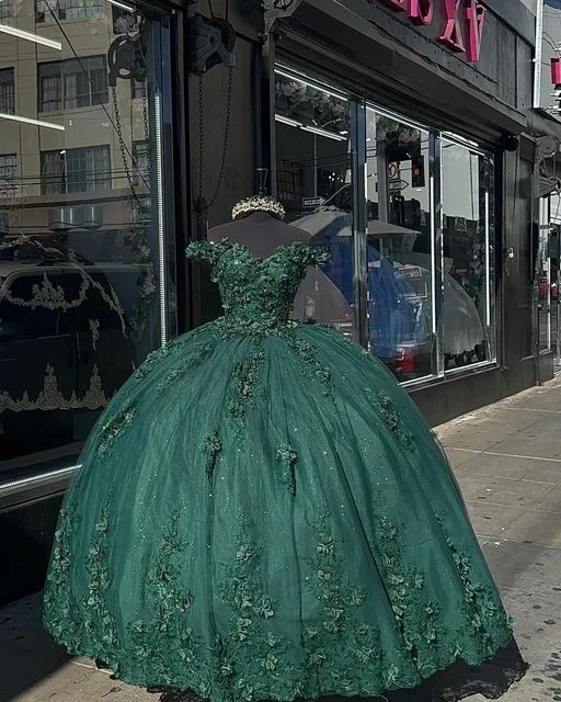Limited Stock off-the-shoulder dressDark Green Princess Ball Gown Quinceanera Dresses Sweet 15 Party 3D Flowers Lace Applique Birthday Gown Y4254 Limited Stock off-the-shoulder dressDark Green Princess Ball Gown Quinceanera Dresses Sweet 15 Party 3D Flowers Lace Applique Birthday Gown Y4254