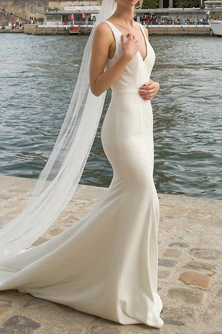 Final Clearance stylish dressTrumpet V-Neck Sleeveless Open Back Wedding Dress With Detachable Bolero Final Clearance stylish dressTrumpet V-Neck Sleeveless Open Back Wedding Dress With Detachable Bolero