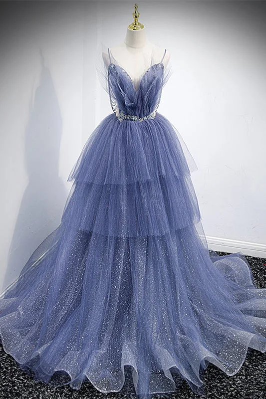 Special Buy backless dressLavender V Neck Beading Straps Multi-Layers Tulle Long Formal Dress