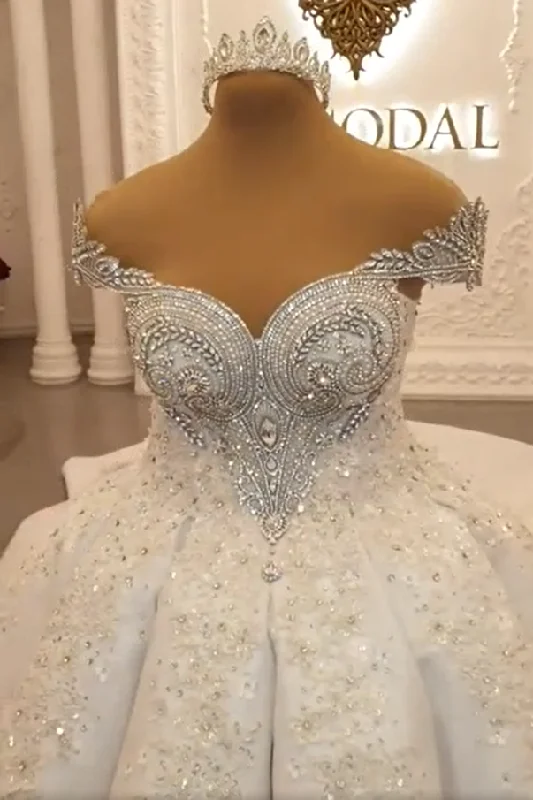 Shop and Save Luxurious Sparkle Beaded Ball Gown Extreme Train Wedding Dress