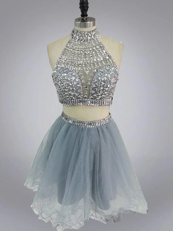 Closeout Sale Two Piece Homecoming Dresses Beautiful Rhinestone Short Prom Dress Sexy Party Dress JK796