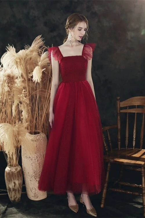 Price Reduction classic fit-and-flare dressRed Flutter Sleeve Tea Length Party Dress Price Reduction classic fit-and-flare dressRed Flutter Sleeve Tea Length Party Dress