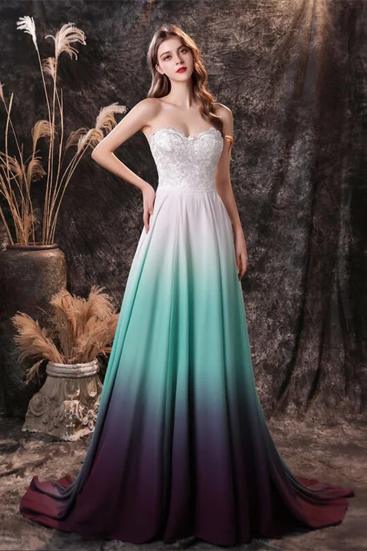 Early Access boho dressSweetheart Green Ombre Chiffon Long Bridesmaid Dress