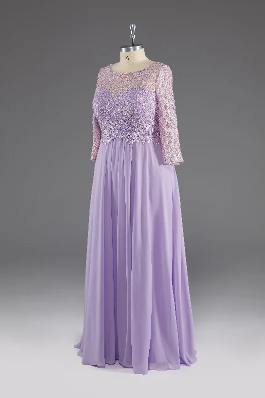 Price Buster Lilac A-Line 3/4 Sleeves Scoop Lace Prom Dress