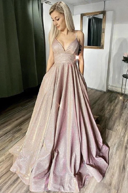 Super Deal Beautiful A-Line Spaghetti Straps Long Sequin Shiny Prom Dresses Party Gowns GJS265