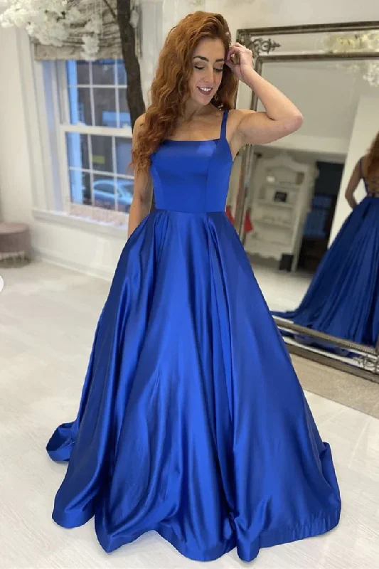 Discount Deals comfy maxi dressSimple A Line Royal Blue Satin Long Prom Dress, Long Blue Formal Graduation Evening Dress Y225