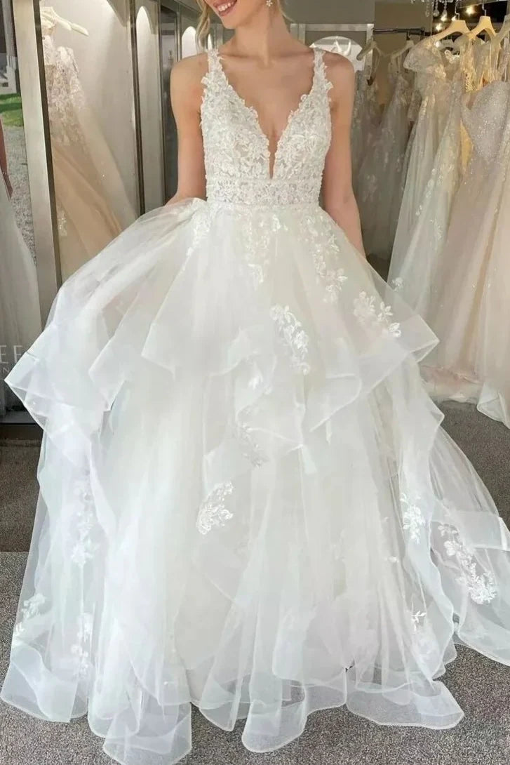 Deal of the Week satin dressV-Neck Sleeveless Open Back Appliques A-Line Wedding Dress Deal of the Week satin dressV-Neck Sleeveless Open Back Appliques A-Line Wedding Dress
