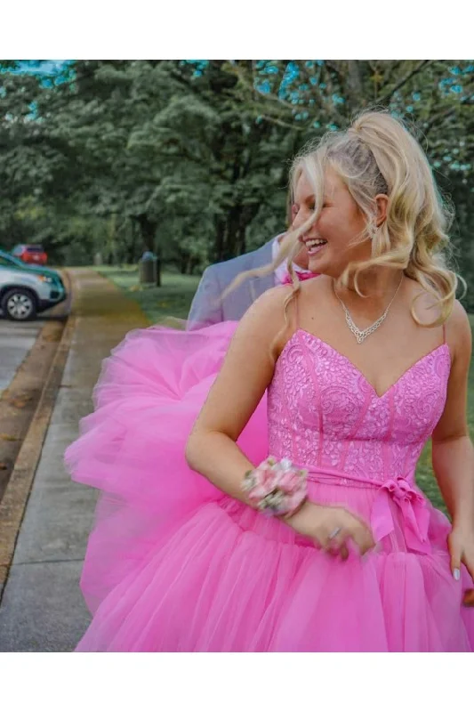 Best Bargains tiered dressHigh Low Tulle and Lace Prom Dress Formal Evening Gowns Y59