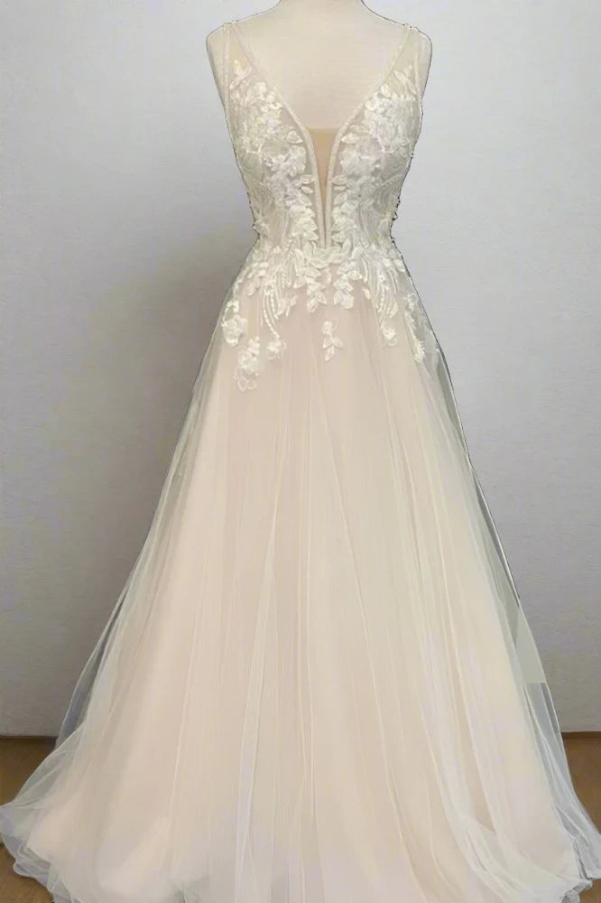 Take Advantage puff sleeve dressV-Neck Sleeveless Lace Appliques Tulle A-Line Long Wedding Dress Take Advantage puff sleeve dressV-Neck Sleeveless Lace Appliques Tulle A-Line Long Wedding Dress