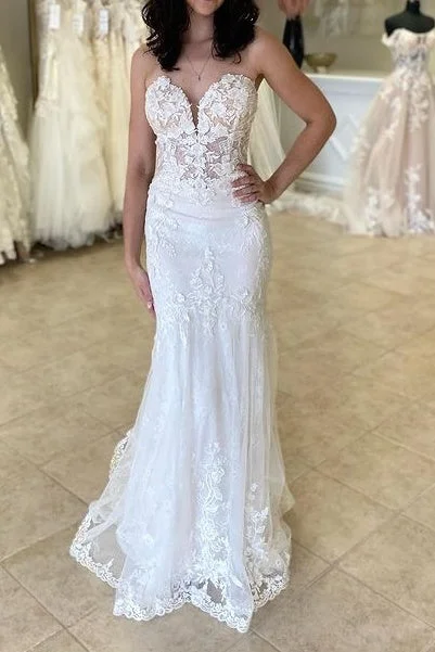 Customer Appreciation Sale summer dressSweetheart Strapless Mermaid Tulle Long Wedding Dress