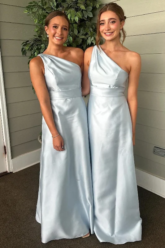 Unmissable Offer mini dressSky Blue One Shoulder Sleeveless Bridesmaid Dress