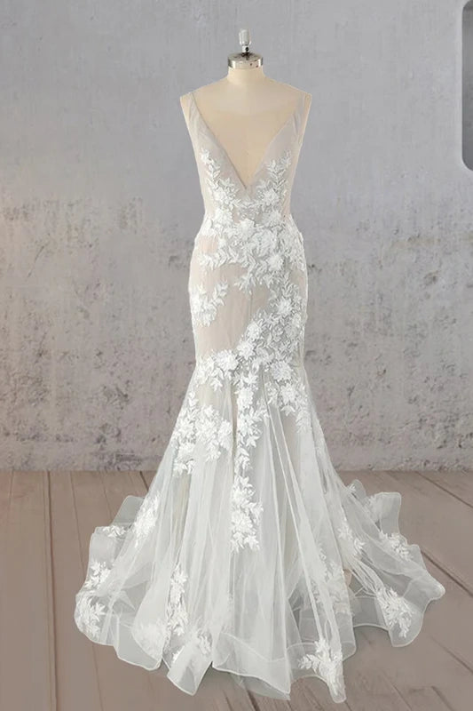Flash Deals ashionable dressTrumpet Lace V-Neck Sleeveless Appliques Wedding Dress Flash Deals ashionable dressTrumpet Lace V-Neck Sleeveless Appliques Wedding Dress