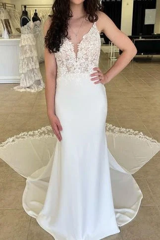 Year-End Sale mini dressV-Neck Spaghetti Straps Backless With Train Wedding Dress