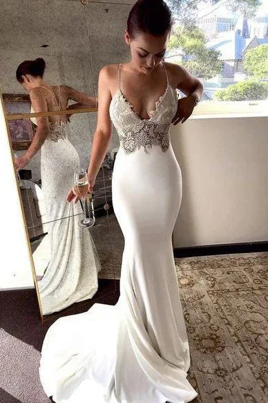 Super Savings Charming Lace Sexy Backless Mermaid White  Prom Evening Dresses GJS135