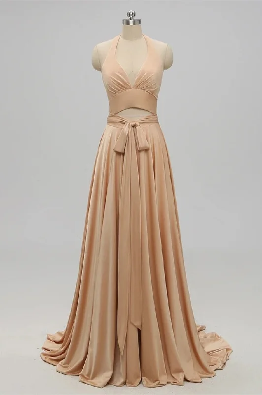 Limited Edition one-shoulder dressTwo Piece Gold Long Bridesmaid Dress